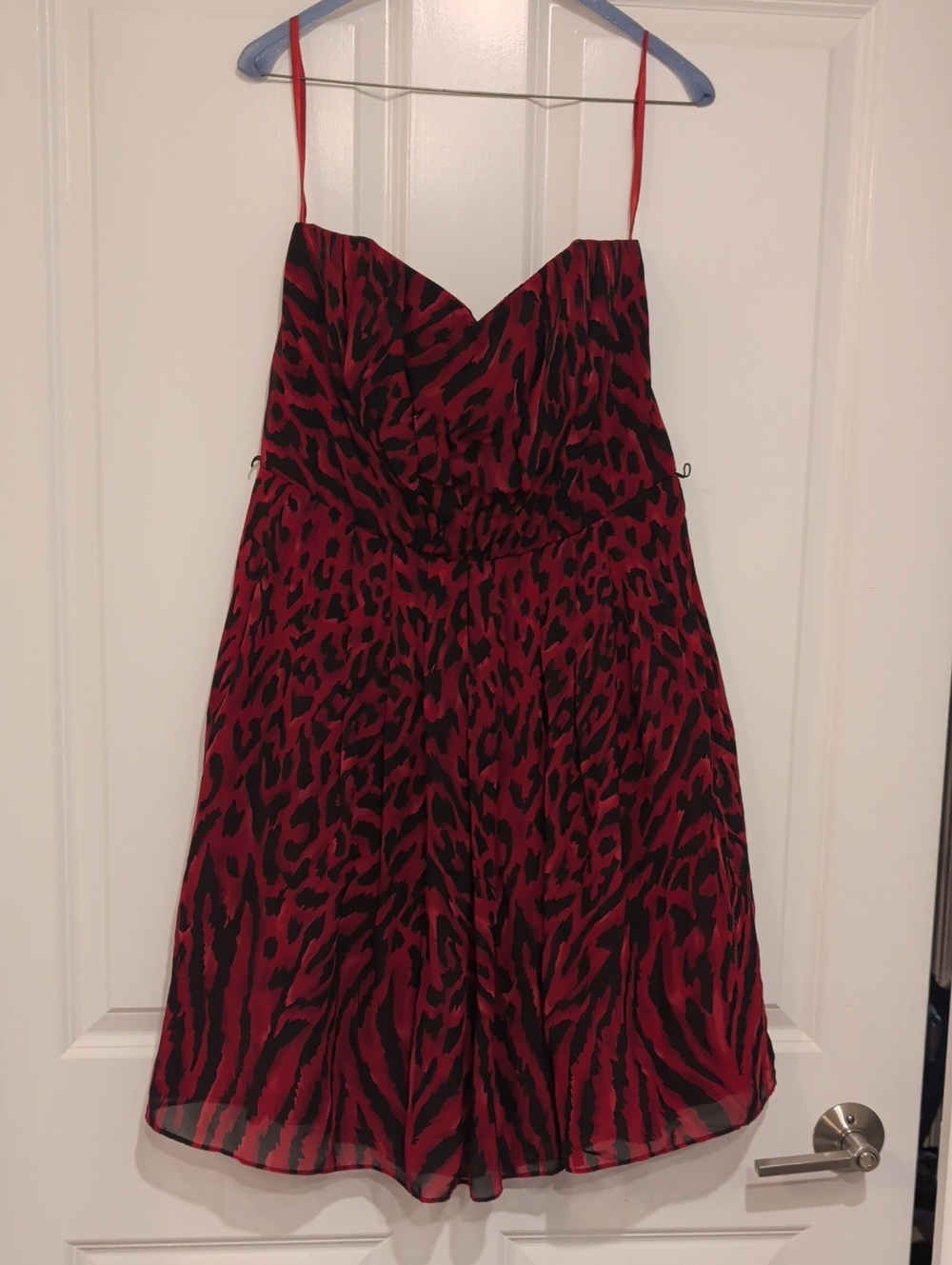 White House Black Market Red and Black Strapless Animal-Print Dress